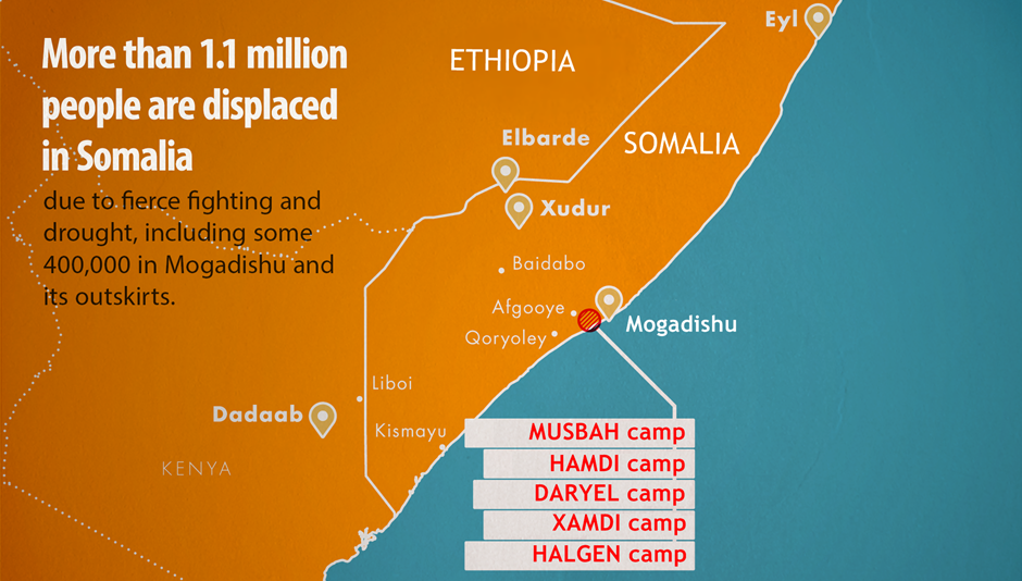 Karte der Binnenvertriebenen in Somalia
