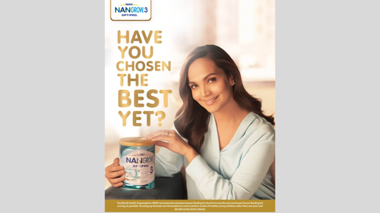 Werbung aus Pakistan für NanGrow3: Frau hält Dose, darüber Schrift: Have you chosen the best yet?