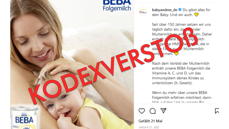 Beba-Folgemilchwerbung in einem Post des Nestlé-Babyclubs – ein Verstoß gegen den Milchkodex der WHO!