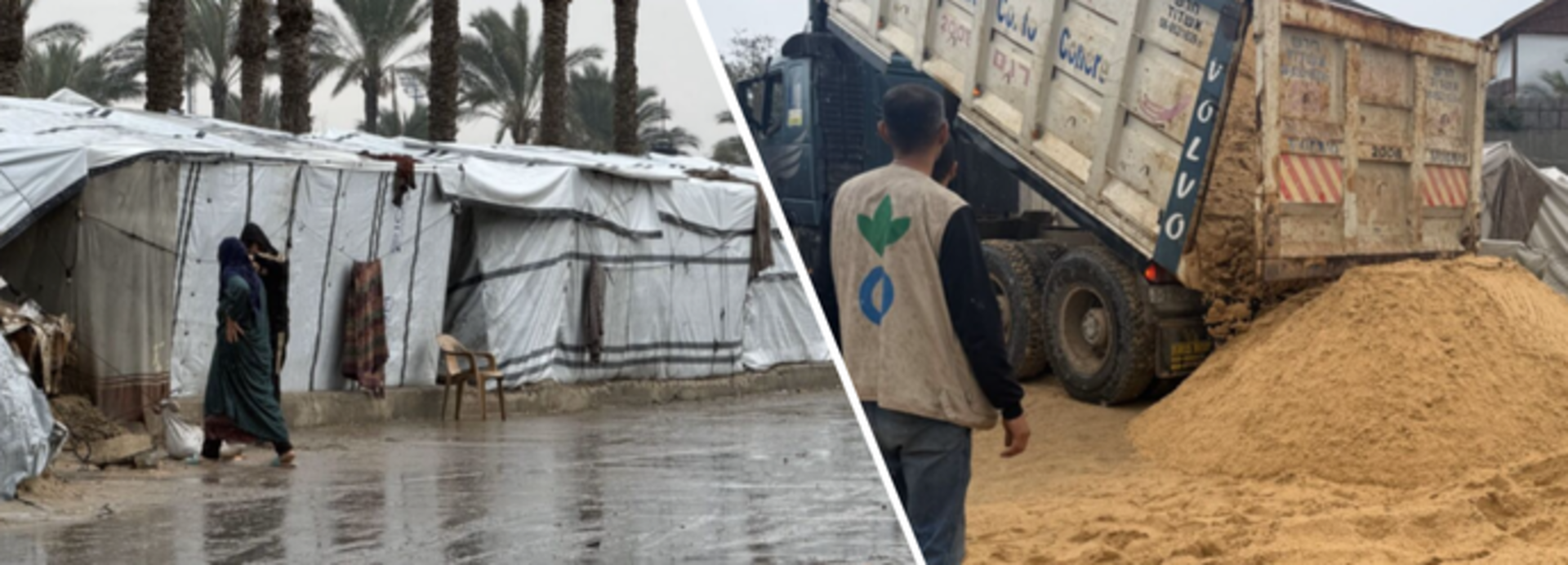 Überschwemmungen in Gaza: Wir unterstützen u.a. mit Sand zum Schutz der Zelte. Überschwemmungen in Gaza: Wir unterstützen u.a. mit Sand zum Schutz der Zelte.