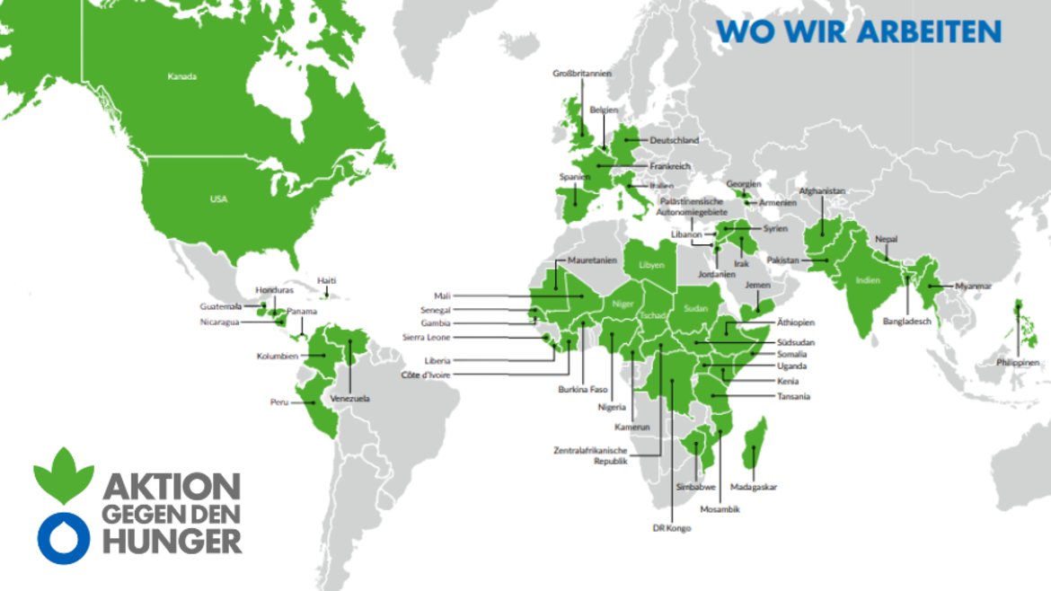 Weltkarte Projektländer Aktion gegen den Hunger 
