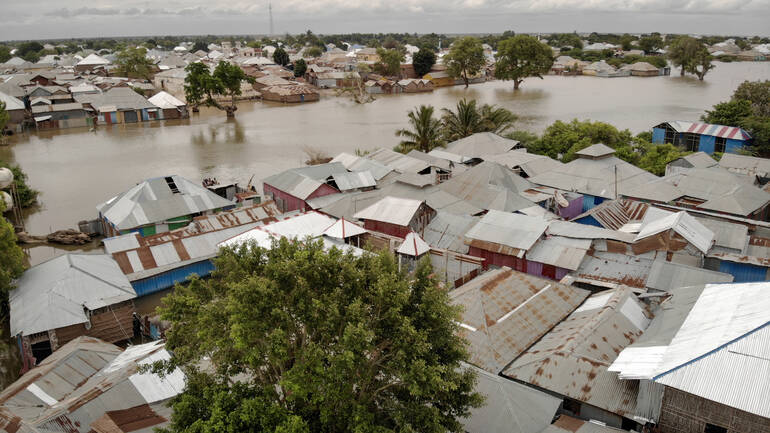Überflutung in der Stadt Afgooye, Somalia