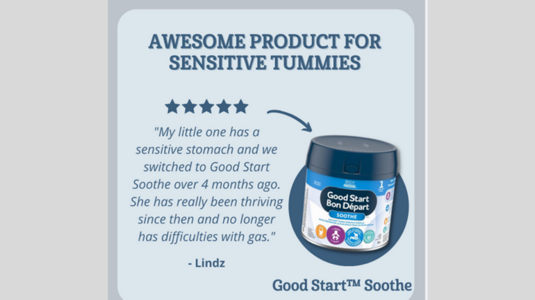 Werbung für eine Dose Good Start Soothe: Ein "tolles Produkt für sensible Bäuchlein"