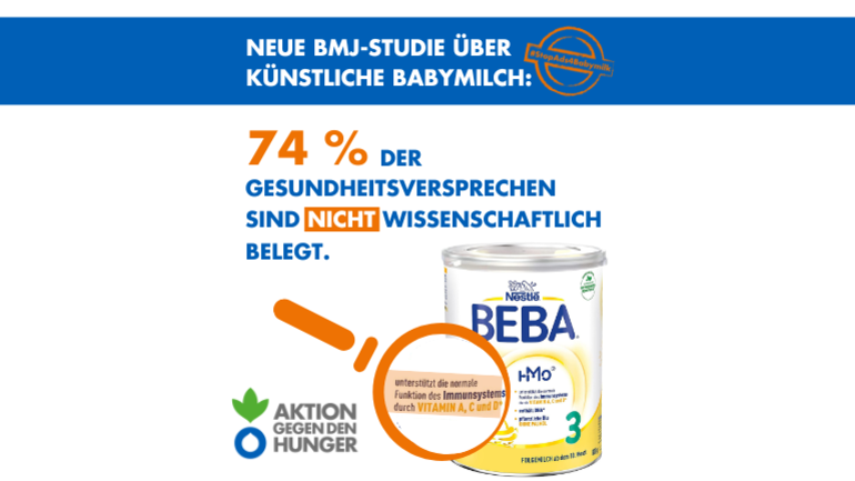 74 % der Gesundheitsversprechen auf künstlicher Babymilch sind nicht wissenschaftlich belegt