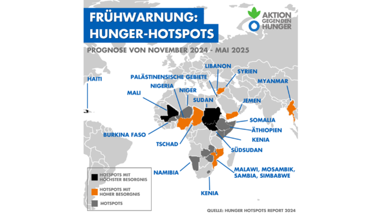 Hunger Hotspots Prognose von November 2024 bis Mai 2025