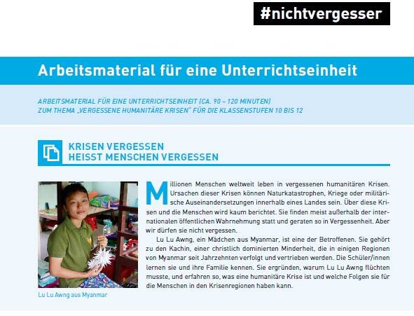 Unterrichtsmaterial BNE zu vergessenenen humanitären Krisen