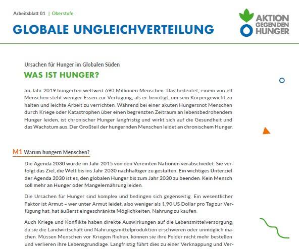 Unterrichtsmaterial BNE zu Globaler Ungleichverteilung