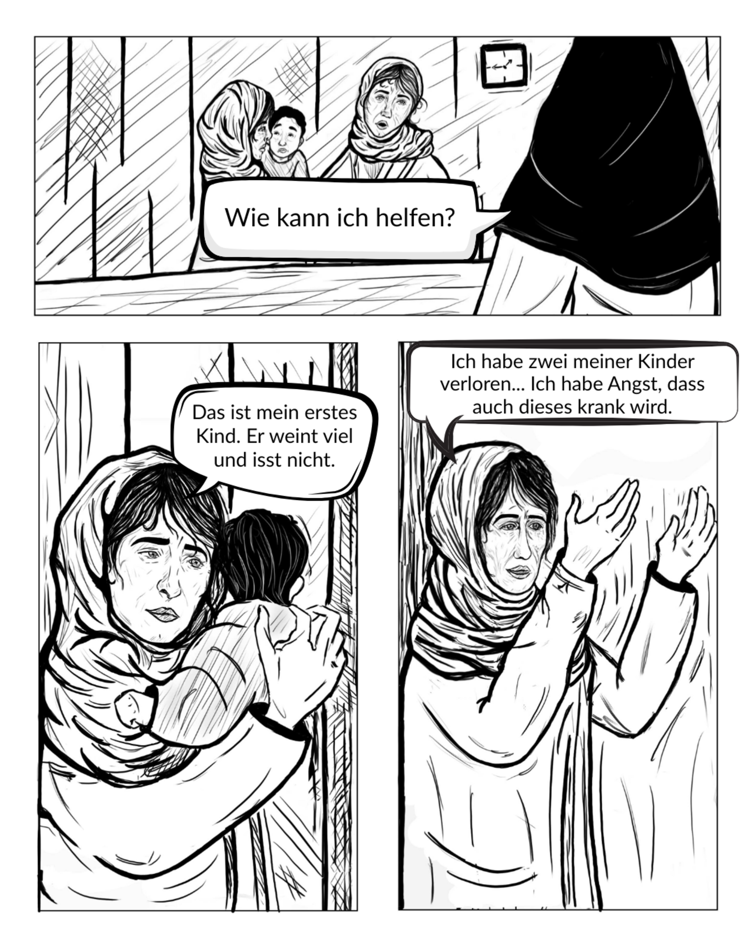 Afghanistan Comic 2: Die Frauen beschreiben, was mit ihren Kindern nicht stimmt. Afghanistan Comic 2: Die Frauen beschreiben, was mit ihren Kindern nicht stimmt.