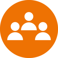 Gemeinschaft Drei Personen auf orangefarbenem Hintergrund