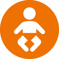 Ein Baby auf orangefarbenem Hintergrund