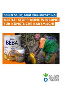 Titelbild Kampagnenbroschüre "Nestlé: Stopp deine Werbung für künstliche Babymilch!