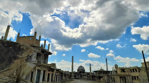 Blick auf das zerstörte Hama in Syrien